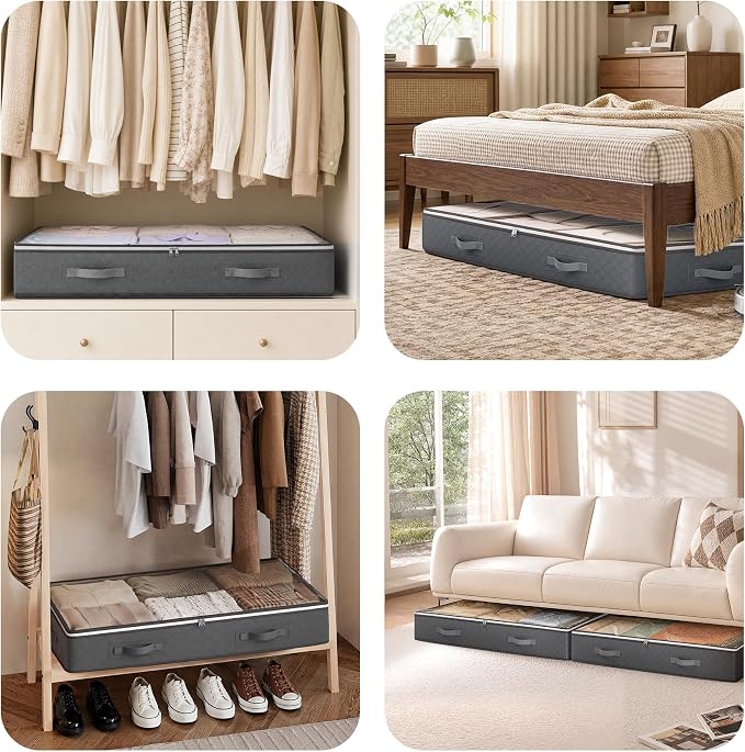Budding Joy 95L Under Bed Storage Containers, 4 Pack Closet Organizers Grey | Foldable underbed storage bins for linen sheets, blanket, clothing, comforter, sweaters, pillows, wrapping paper - Image 8