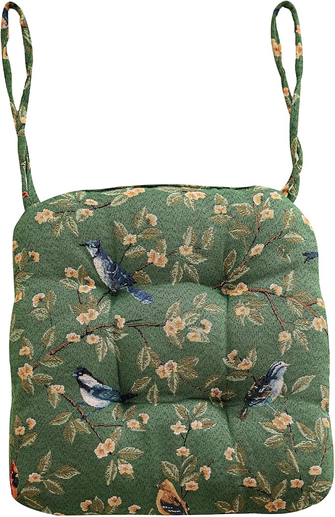 vctops Farmhouse Bird Print Chair Cushions with Ties U-Shaped Soft Comfortable Chair Pads Non Slip Seat Cushions for Indoor Dining Room and Kitchen Chairs(Green,16"x16") by vctops