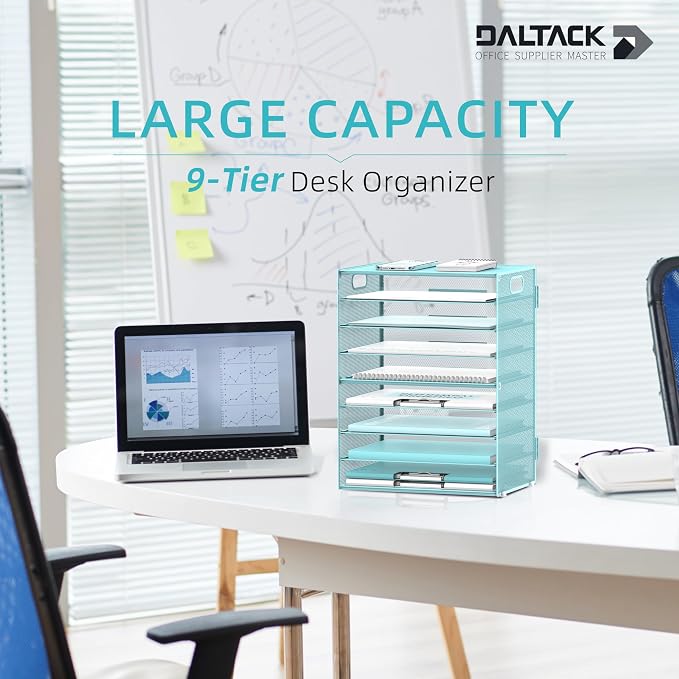 9-Tier Paper Organizer for Desk, Letter Tray with Handles, Blue, 2 Pack | Desk File Organizer with Removable Trays for Sorting Files, Folders, Mail and Printer Paper at Home, School or Office - Image 2