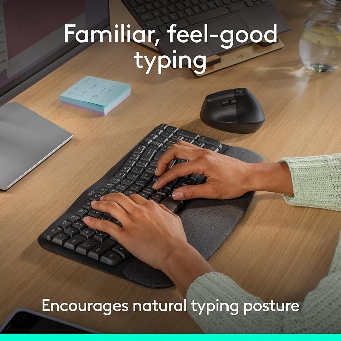 Logitech Wave Keys Wireless Ergonomic Keyboard - Graphite | Cushioned palm rest, comfortable natural typing, Easy-Switch, Bluetooth, Logi Bolt receiver, for multi-OS Windows/Mac - Image 3