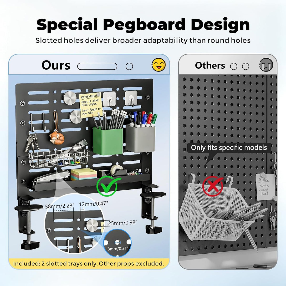 JOY worker 4-in-1 Clamp on Above/Under Desk Pegboard Cable Management Tray - Image 6