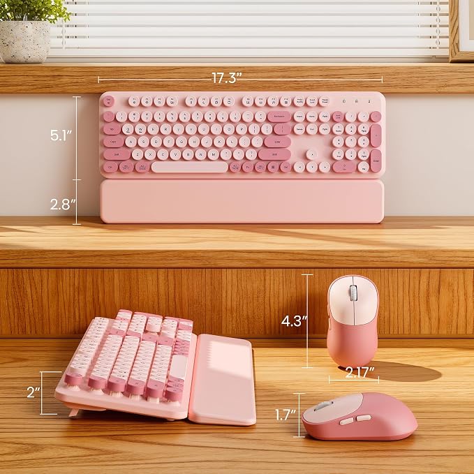 Wireless Keyboard and Mouse Combo, Typewriter Keyboard, Magnetic Wrist Rest | Full-Size, Cute Round Keycaps, Smart Sleep Mode, 2.4GHz Stable Connection for Mac/Windows/PC, Office or Home, Trueque CK24 - Image 8