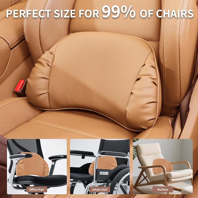 Memory Foam Lumbar Support Pillow for Car, Palomino Brown, 1 Pack | Leather Lumbar Pillow for Lower Back Pain Relief - Back Cushion for Driving - Chair Support for Office Chair, Gaming Chair - Image 5