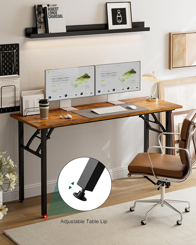 Small Folding Computer Desk – Portable 55.1 Inch Foldable Laptop Table, Collapsible and Compact for Easy and Fast Setup, Lightweight for Small Spaces, Home Craft and Study Use, Rustic Brown - Image 7
