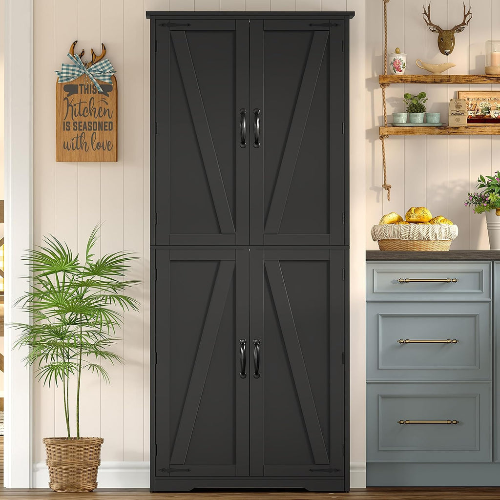 Tall Pantry Cabinet with 4 Doors & 2 Adjustable Shelves, Kitchen Cabinet - Image 5