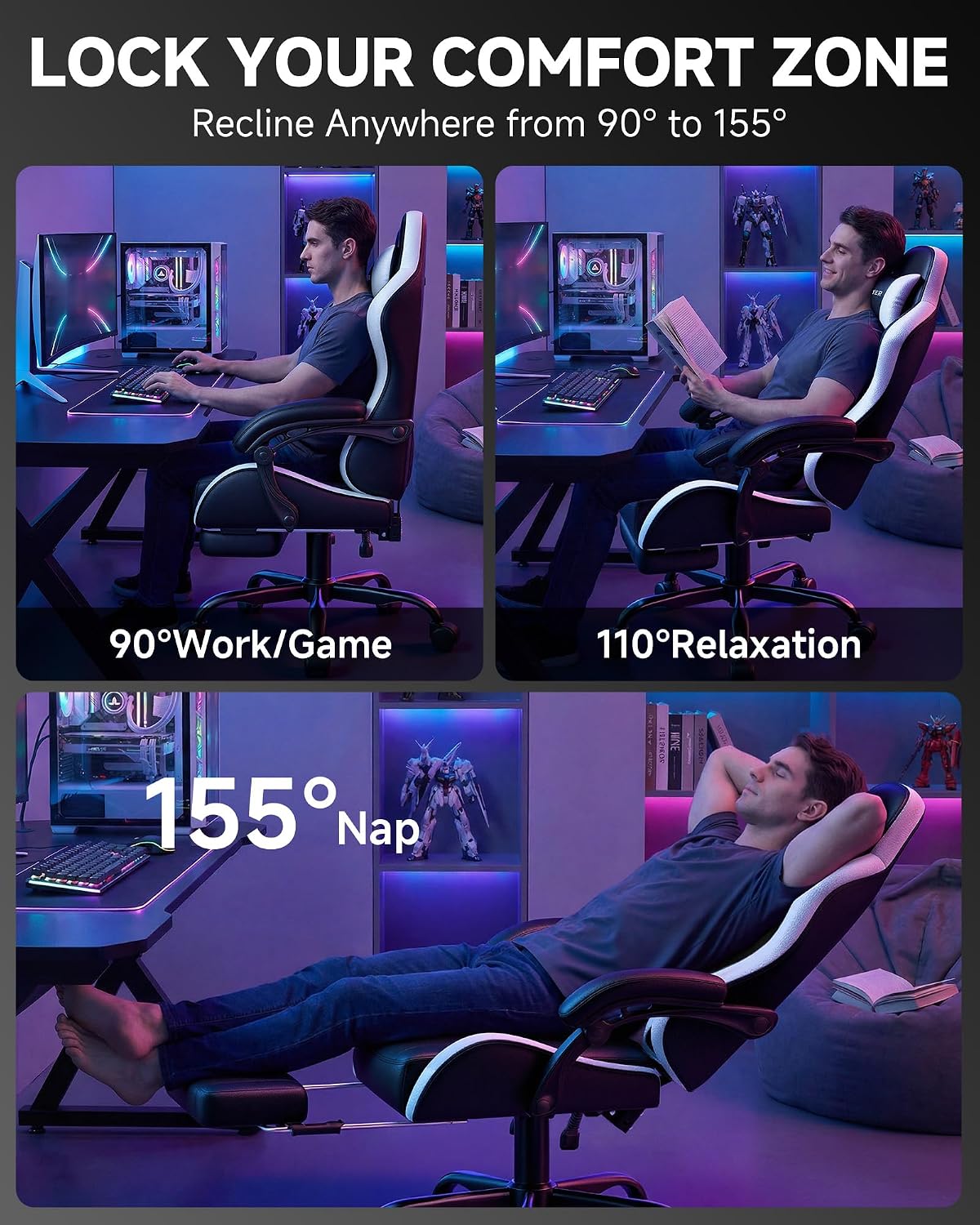 GTPLAYER Gaming Chair, Computer Game Chair for Adults, White - Image 5