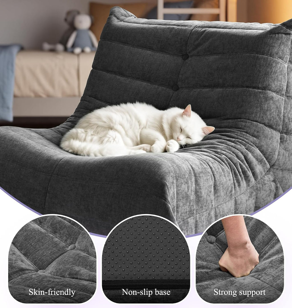 Adults Bean Bag Chair Floor Couch for Bedroom, Grey Chenille - Image 5