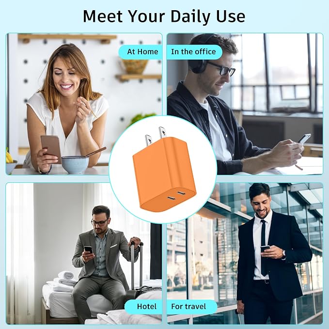 USB C Charger Block 3 Pack, Dual Port 20W Fast Wall Plug(Orange) | 20W PD fast charging USB C block for iPhone 17 16 15 14 13 12 11, iPad Pro, iPad Air, AirPods and Apple Watch. - Image 7