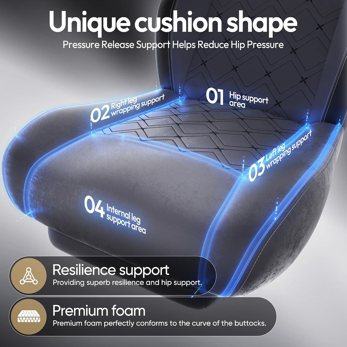 Dowinx Gaming Chair with Heated Massage Lumbar Support,Big and Tall Fabric Gaming Chairs for Adults with Footrest, Ergonomic Computer Game Chair with Poket Spring Cushions, 350lbs, Gray - Image 4