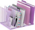 File Organizer for Desk, 5-Section Vertical File Sorter, Paper Holder Organizer Standing Metal File Folder for Office Home Classroom, Purple by JMHUD