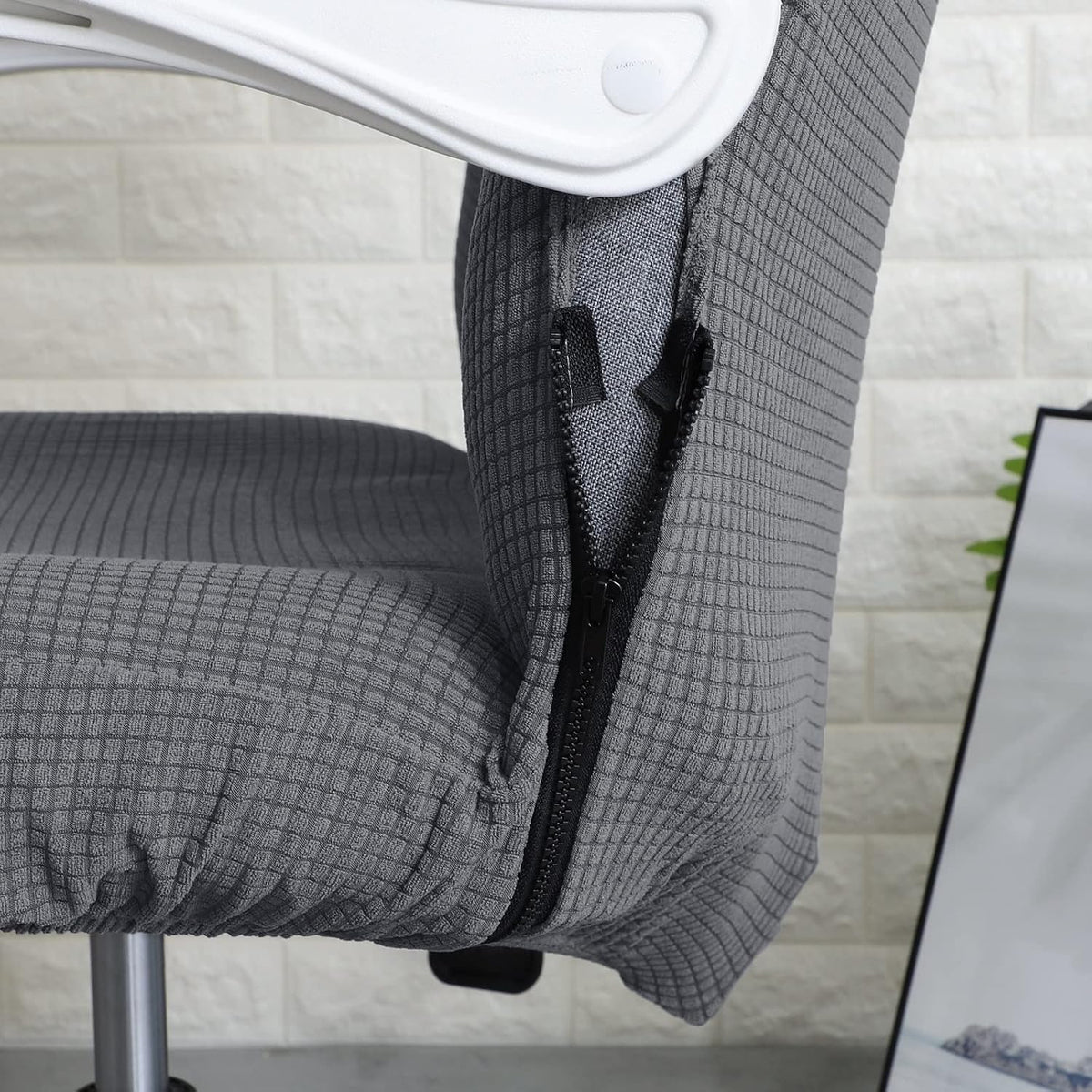 FORCHEER Office Chair Cover Water Repellent Jacquard Armrest Swivel Chair Slipcovers Removable Stretch Universal Computer Chair Cover L with Chair Arm Cover 2P-Dark Grey - Image 5