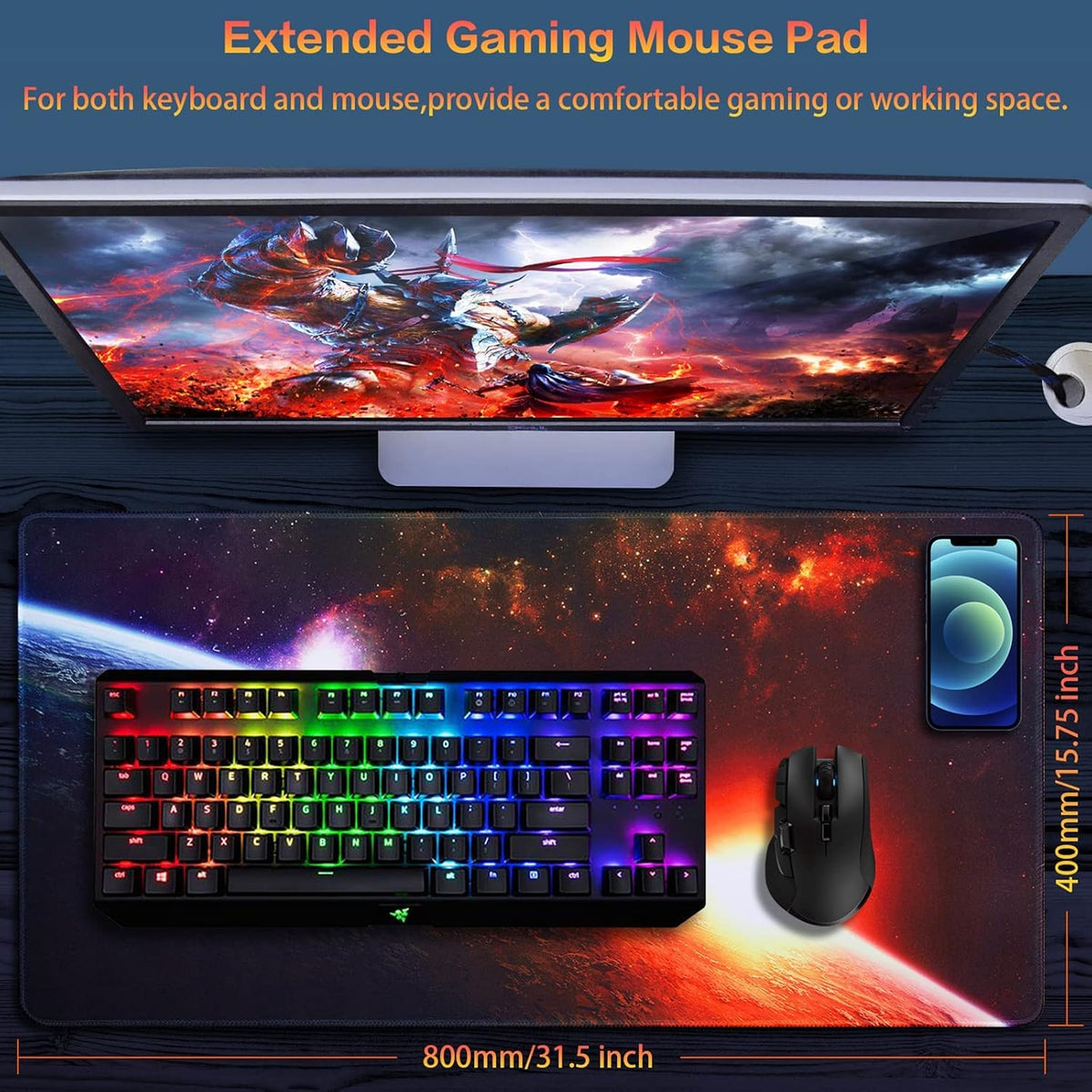 Canjoy Gaming Mouse Pad, 31.5x15.7in Large Mouse Pads for Desk Keyboard Pad - Image 2
