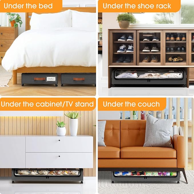 Under Bed Storage with Wheels 2Pack Storage Containers with Clear Window | Under Bed Drawers Rolling Under Bed Storage for Clothes,Shoes, Blankets (30.71 x 16.93 x 6.69 in, Dark Grey) - Image 7