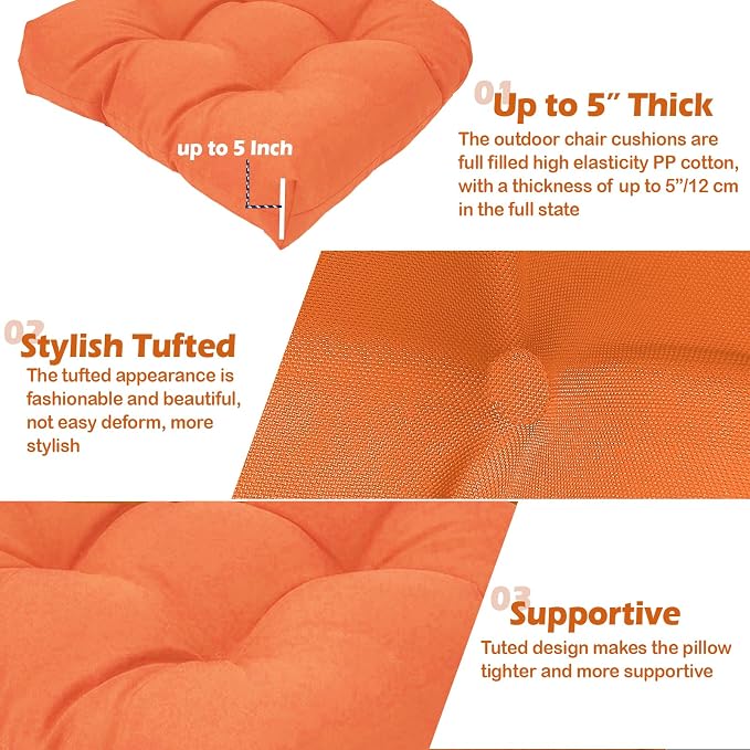 MTMR 2Pcs Outdoor Chair Cushions, Patio Furniture Seat Pads, Waterproof | 2Pcs , waterproof cover, PP cotton, u-shaped, no-fading, thick patio seat pads for outdoor wicker furniture in yard, 19x19x4 - Image 6
