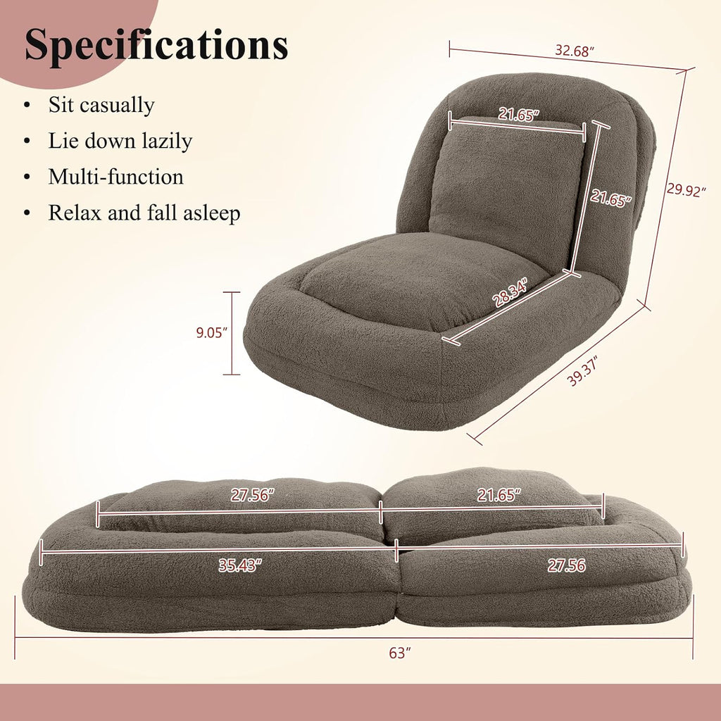 Human Dog Bed, Lazy Sofa Couch, Plush Floor Gaming Chair,5 Adjustable Position, sit, Sleep, fold, Suit to Put in Bedroom, Living Room,Space Saving Design, Taupe - Image 2