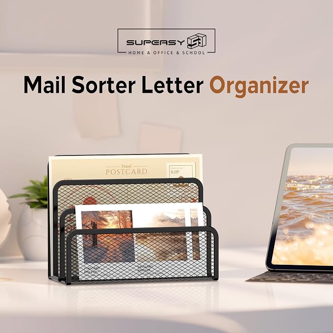 Mail Organizer Countertop for Desk, Mail File Holder with 3-Slot, Black | Metal Mesh Mail Sorter for Letters, Envelopes, Bills, and Files for Home Offices, Classroom Organization - Image 8