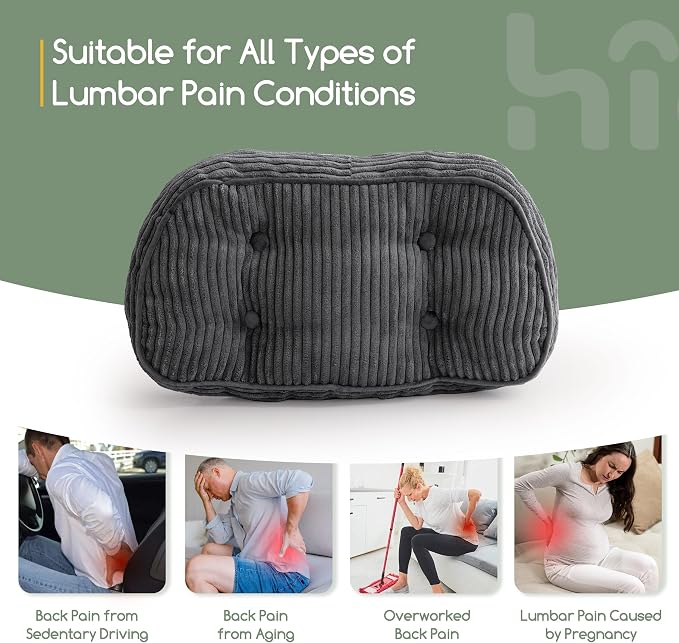 HIGOGOGO Lumbar Support Pillow for Recliner Chair/Accent Chair/Couch/Office Chair, Tufted Corduroy Back Support Cushion for Elderly, Recliner Cushions for Back Rest, Pain Relief, Reading, Dark Grey - Image 6
