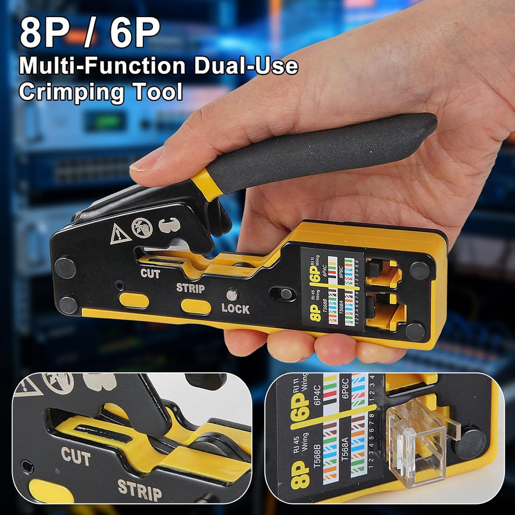 RJ45 Crimp Tool Kit Ethernet Crimping Tool kit for 8P-Cat7 Cat6 Cat5 6P Telephone Connector Network Crimp Tool RJ45 Crimper With Cable Tester Covers Connectors - Image 6