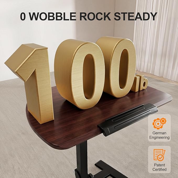 ROMOON Folding Standing Desk with Wheels: No-Assembly, Height Adjustable | Portable Sit-Stand Laptop Cart with Tilt Top, Rolling Computer Table for Home Office, Sofa, Bedroom and Small Spaces, Walnut - Image 8