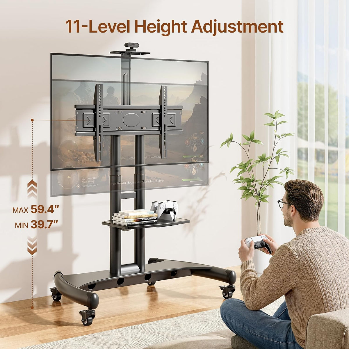 Rolling TV Stand with Shelf&Camera Rack for 32-83" TV up to 132lbs - Image 2
