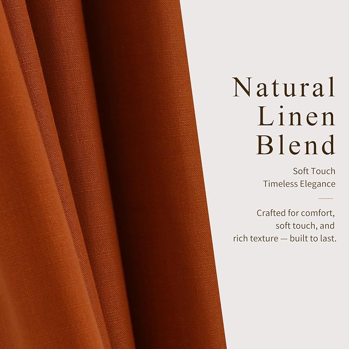 Hokibero Terracotta Pleated Linen Curtains 108 Inch Long for Living Room | Burnt Orange Light Filtering Sheer Curtain,Pinch Pleat Back Tab Hooks Rings,Boho Textured Privacy Drapes for Bedroom,2 Panels - Image 5