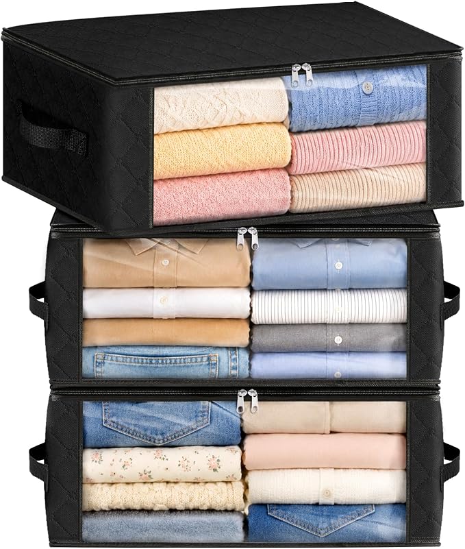 Fab totes 35L Closet Organizers, Foldable Under Bed Storage Containers | Storage Bags with Zippers,Window and Handles for Organizing Bedroom, Closet, Clothing,Organization with Handle by Fabtotes