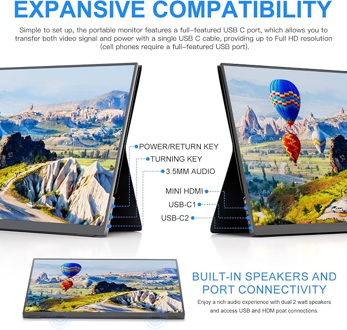 10.5" Portable Monitor 60HZ 1920x1200 FHD IPS with USB-C Mini HDMI | Full-function USB-C one-cable video & power HDMI port, for laptops, phones, PS5, Switch, Xbox without extra adapters - Image 4