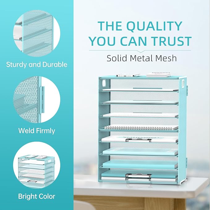9-Tier Paper Organizer for Desk, Letter Tray with Handles, Blue, 2 Pack | Desk File Organizer with Removable Trays for Sorting Files, Folders, Mail and Printer Paper at Home, School or Office - Image 4