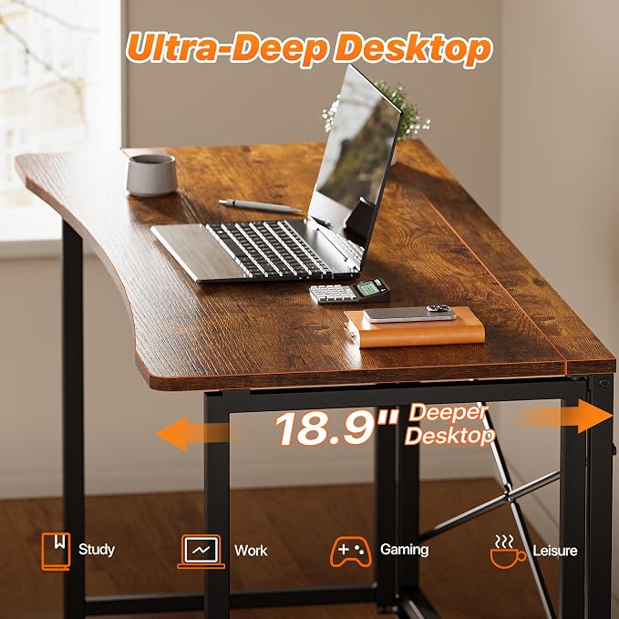 Huuger Folding Desk for Small Spaces, 47.2 Inch Foldable Computer Table | Easy Assembly, Small Writing Work Office Computer Desk, for Home Office, Study, Bedroom, Dorm, Space Saving, Rustic Brown - Image 4