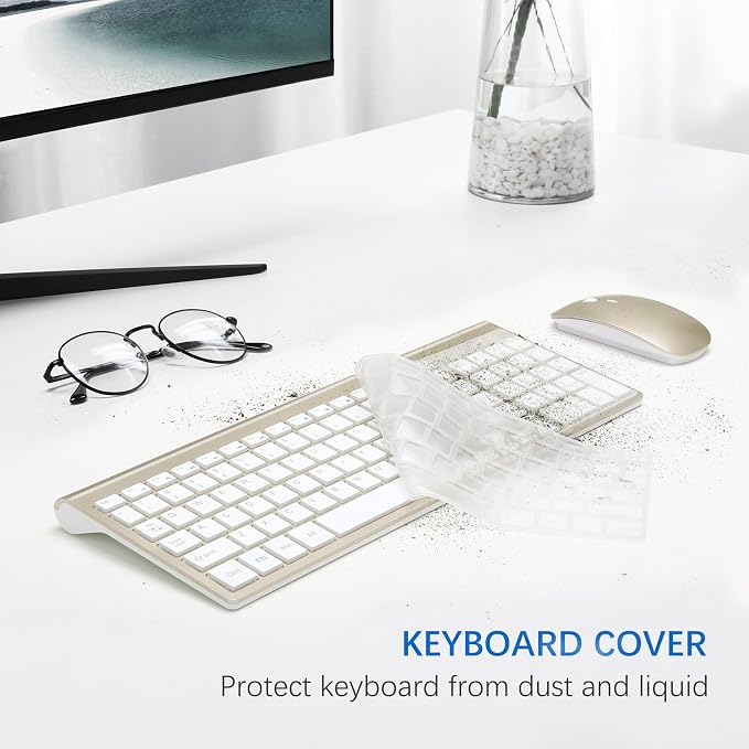 Wireless Keyboard and Mouse Ultra Slim Combo, TopMate - Gold White | 2.4G Silent Compact 2400DPI Mouse and Scissor Switch Keyboard Set with Cover, Batteries Included, for PC/Laptop/Windows/Mac - Image 5
