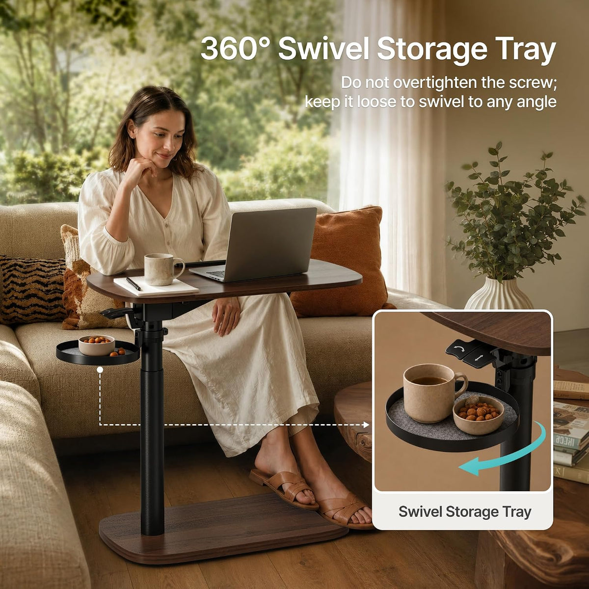 Overbed Table with Wheels, Two-Way Tilt, Easy Pneumatic Adjustment - Image 6