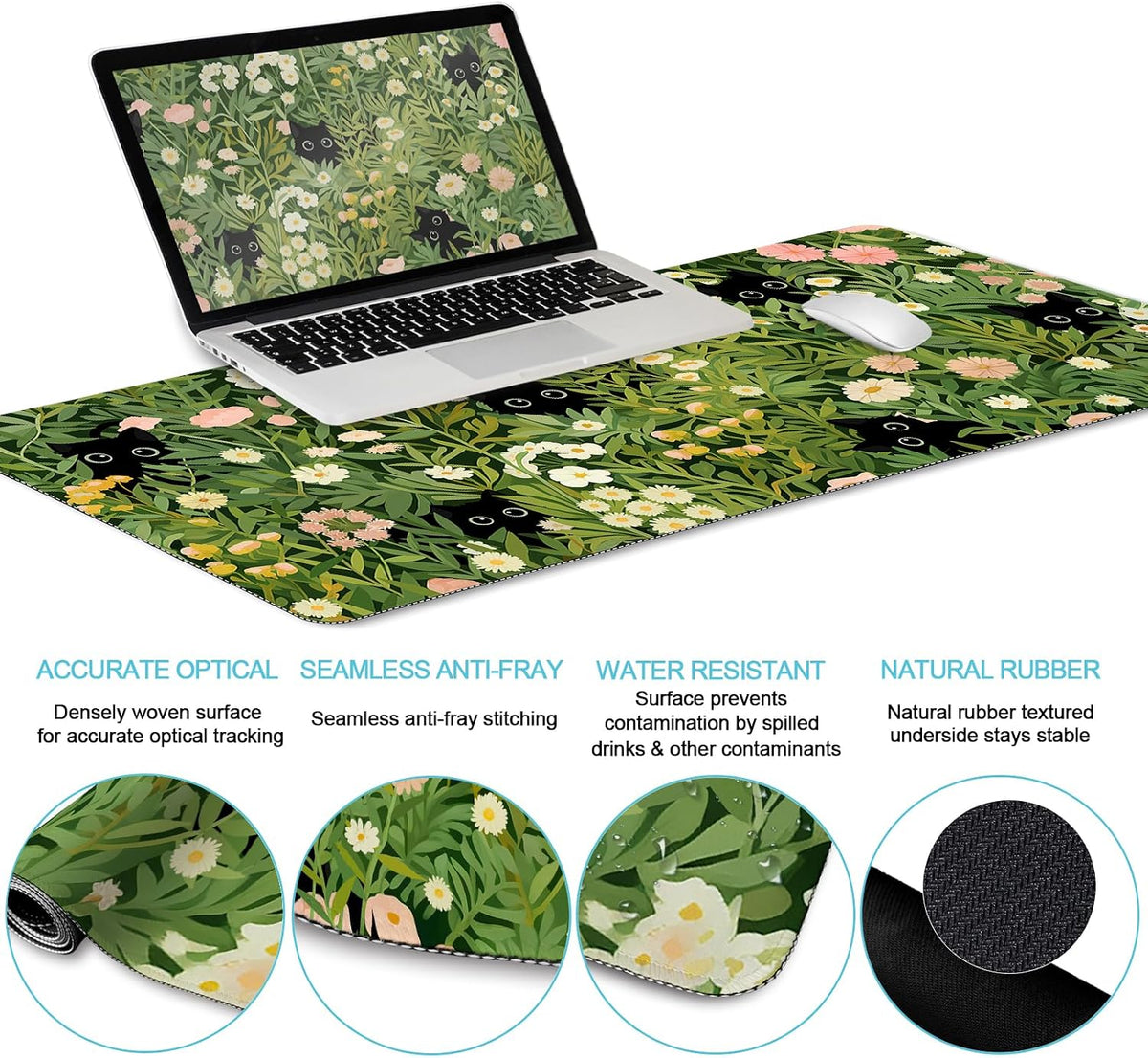 Cat Mouse Pad with Wrist Rest, Green Office Desk Accessories - Image 4