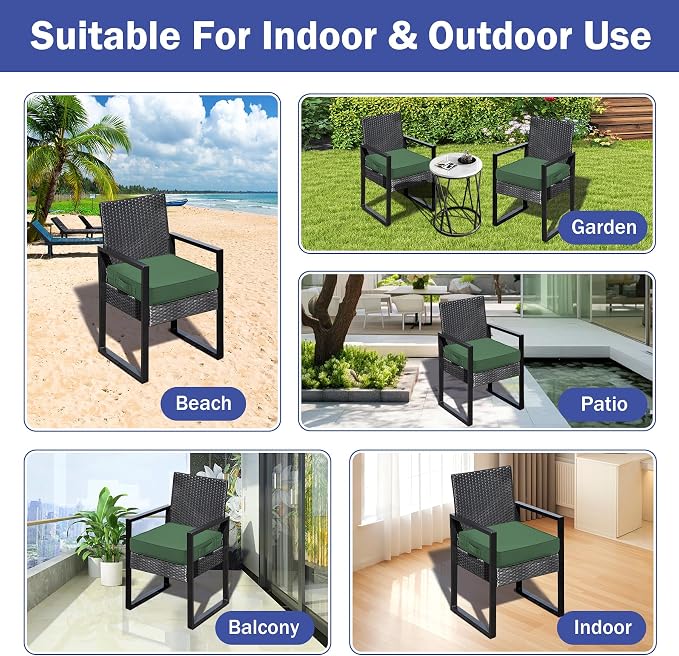 IASEAHK Patio Chair Cushions, 19" x 19" x 3" Outdoor Chair Cushions Set of 4, Waterproof Outdoor Cushions for Patio Furniture, Outdoors Seat Cushions with Handle and Ties, Forest Green - Image 7