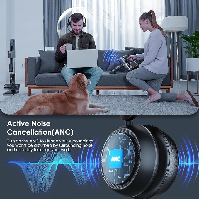 Upgrade ANC & ENC Wireless Headset with Mic for Work(Flip-to-Mute & Dongle) | Headset with Microphone for PC, Bluetooth 5.4 Noise Cancelling Headphones with Mic for Call Center/Home/Computer/Phones - Image 3