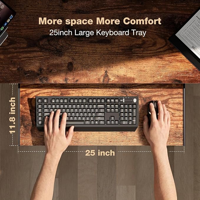 59 Inch L Shaped Standing Desk with Shelves and Keyboard, Electric Corner Standing Desk Adjustable Height, Sit Stand Computer Table with Reversiable Splice Board，Rustic Brown - Image 4