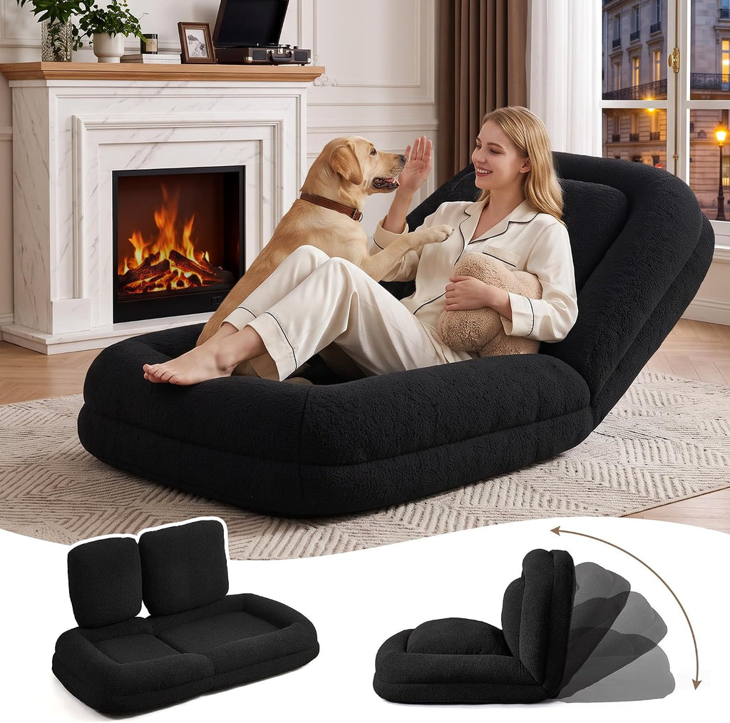 Human Dog Bed, Lazy Sofa Couch, Plush Floor Gaming Chair,5 Adjustable Position, sit, Sleep, fold, Suit to Put in Bedroom, Living Room,Space Saving Design (Black) by HKOLIE