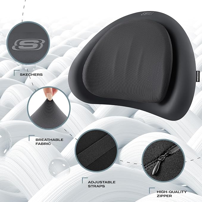 Skechers Lumbar Pillow Premium Memory Foam,Double-Layer-Office Chair Cushion for Tailbone Pain Relief,Butt Pillow for Office Chair,Car seat Cushion,Long Sitting Office Workers,and Car Drivers,Black - Image 3
