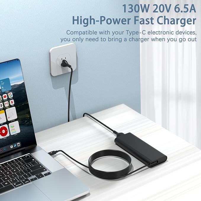 130W USB C Laptop Charger Compatible with Dell XPS 15 9575 2-in-1, Precision 5570 5560 5550 5530 5760 5750 3560, Latitude 7410 7310 7210 9410 9510 9575 5420 5520 5510 Type C Adapter Power Cord - Image 2