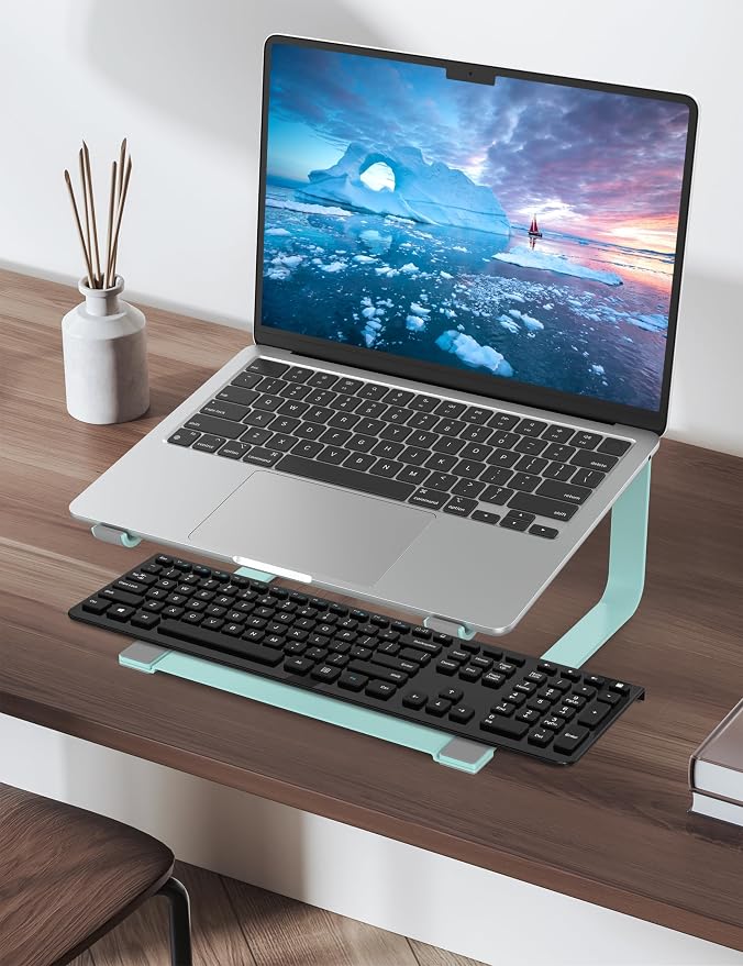 SOUNDANCE Laptop Stand for Desk, Ergonomic Metal Computer Riser for 12-17.3 Inch Laptops, Heavy Duty Stable Desktop Holder, Improves Eye Level & Workspace Organization, Blue - Image 6