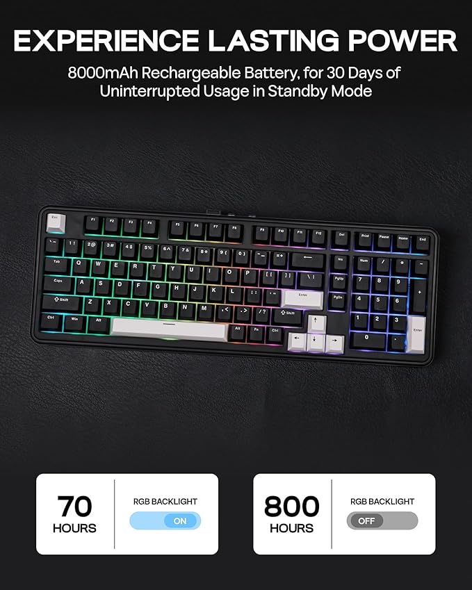EPOMAKER TH99 Tri-Mode Wireless Mechanical Keyboard with 8000mAh Battery | Hot Swappable Custom RGB Gaming Keyboard with Numpad, Creamy Gasket Keyboard for PC/Mac/Office (Black, Sea Salt Silent) - Image 5