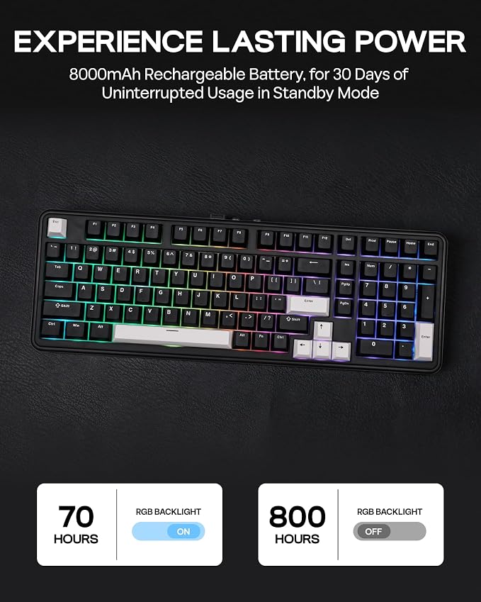 EPOMAKER TH99 Tri-Mode Wireless Mechanical Keyboard with 8000mAh Battery | Hot Swappable Custom RGB Gaming Keyboard with Numpad, Creamy Gasket Keyboard for PC/Mac/Office (Black, Creamy Jade) - Image 5