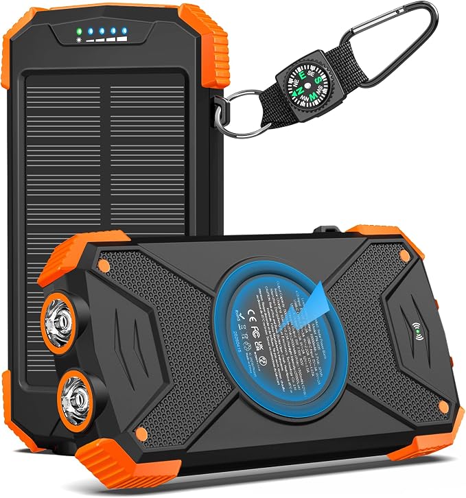 BLAVOR Solar Power Bank 10,000mAh, Portable Wireless Charger, 20W Fast Charging External Battery Pack with USB C for Cell Phones, Solar Panel Charging with Dual Flashlight for Camping by BLAVOR