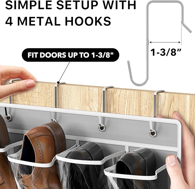 Simple Houseware 24 Pockets Large Clear Over the Door Shoe Organizer, Gray | 56" x 22.5", 4 Durable Metal Hooks, 5" x 9" Pocket Size, Multipurpose - Image 5