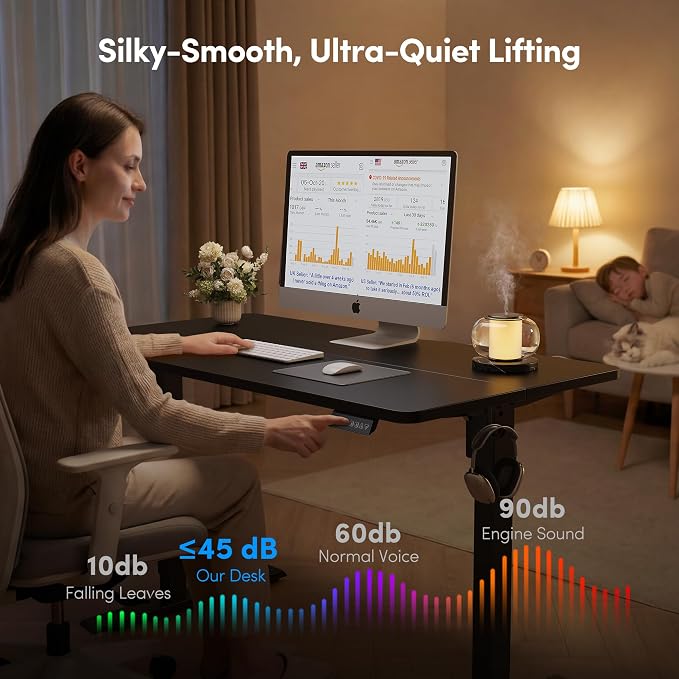 FEZIBO Standing Desk 48 × 24 Inch Electric Height Adjustable, Black | Sit and Stand Up Adjustable Desk, Home Office Computer Desk with 3 Customizable Memory Presets - Image 8