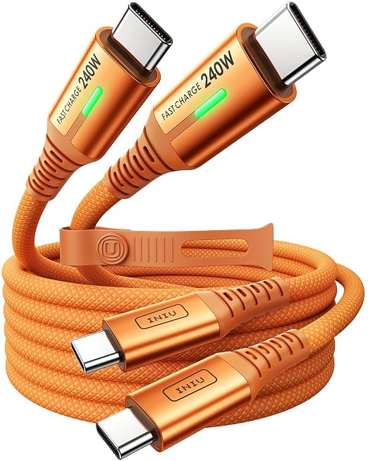 INIU 240W USB C to USB C Cable, [6.6ft+6.6ft] Fast Charging Type C, Orange | Nylon Braided, Fast Charging, LED Indicator, USB-C Data Transfer, for iPhone 17 16 Pro, MacBook Pro, iPad, Samsung S26 etc by INIU