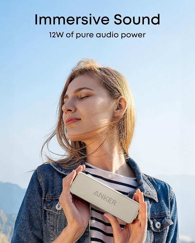 Soundcore Anker 2 Portable Bluetooth Speaker, Stereo Sound, IPX7 | BassUp, 24H Playtime, Bluetooth 6, Wireless Speaker for Home, Outdoors, Travel-Beige - Image 3