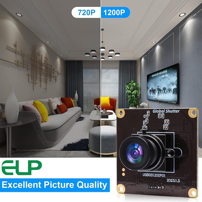 ELP High Speed Wide Angle Global Shutter USB Camera Module for Computer 1080P Mini UVC USB2.0 Webcam Board with 2.1mm Lens AR0234 High Frame 90fps Web PC Camera Board for Laptop Raspberry Pi - Image 3