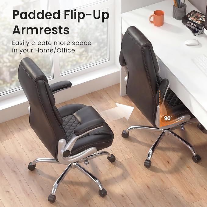 NEO CHAIR Ergonomic Office Chair, Executive Leather Chair, Lumbar Support | Executive Desk Chair with High Back, Flip-Up Arms and Wide Seat, Comfortable Gaming Chair for Home Office, Black - Image 6