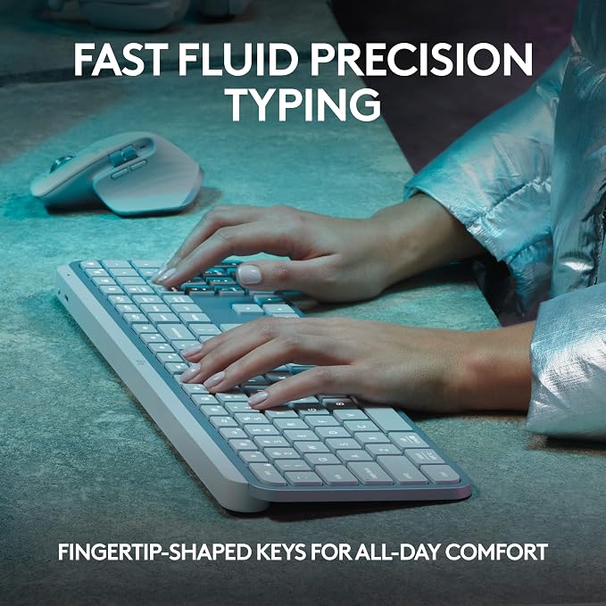 Logitech MX Keys S Wireless Keyboard Low Profile Fluid Precise - Pale Grey | Fluid precise quiet typing, programmable keys, backlighting, USB-C rechargeable, for Windows PC, Linux, Chrome, Mac - Image 2
