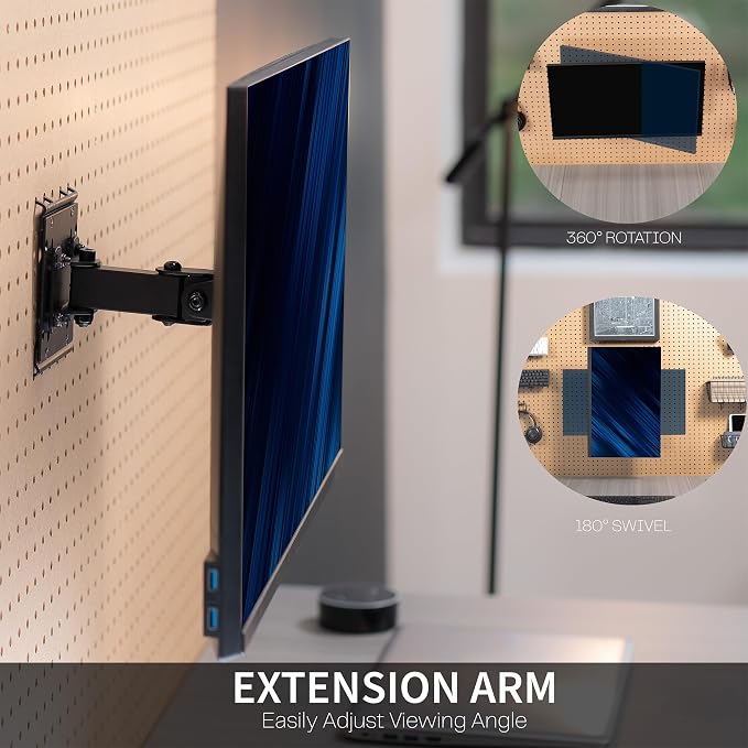 VIVO Articulating Single Monitor Pegboard Mount with Arm, Fits Screens up to 32 inches and Peg Boards up to 0.25 inches Thick with 1 inch Hole Spacing, Black, MOUNT-PB2A - Image 5